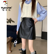 啄木鳥黑色小皮裙半身裙女大碼胖m妹秋冬季磨砂啞光防走光a字包臀裙短裙 黑色 商城品質(zhì)版 5XL碼【175-200斤】