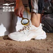 鴻星爾克（ERKE）跑步鞋男織面皮革拼接撞色流暢輕便舒適戶(hù)外休閑鞋運動(dòng)鞋 珍珠白/樺木色 39