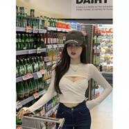 歌班婭兩件套純欲針織T恤女早秋短款緊身內搭吊帶背心+長(cháng)袖罩衫上衣套裝 白色兩件套 S