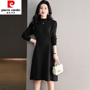 皮爾卡丹（pierre cardin）紅色羊|毛針織連衣裙女秋冬新款寬松內(nèi)搭氣質(zhì)顯瘦配大衣打底毛衣 黑色 L