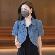 柒十念夏季薄款短袖牛仔服外套女小個(gè)子新款披肩外搭短款上衣 牛仔【外套】 XL 建議120-135斤