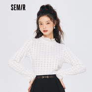 森馬森馬長(cháng)袖t恤女設計感蕾絲套頭衫拼接春秋款女士針織衫百搭 本白1100 150/76A/XS