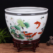 派菲思景德鎮陶瓷魚(yú)缸金魚(yú)缸魚(yú)盆睡蓮碗蓮荷花缸烏龜缸錦鯉缸書(shū)畫(huà)缸 連年有余特大號75cm【帶底座】