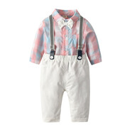 邦詩(shī)婕黎夏季嬰幼兒套裝男寶寶短袖襯衫背帶褲滿(mǎn)月服百天禮服周歲紳士西裝 襯衫+領(lǐng)結+背帶褲(常袖版) 80 