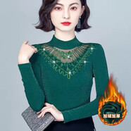 歐妤半高領(lǐng)保暖打底衫女秋冬女裝新款百搭內搭加絨加厚長(cháng)袖T恤上衣 加絨墨綠色 2XL 建議120-130斤