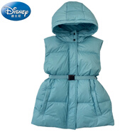 迪士尼童裝短外套春秋新款女童兒童中大童收腰加厚連帽輕薄款馬甲服 天藍色 130cm