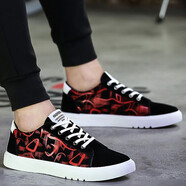 FKF春夏季新款男鞋子男士休閑鞋學(xué)生小白鞋運動(dòng)鞋大碼板鞋百搭帆布鞋 YJK51黑紅色 45 (275mm)