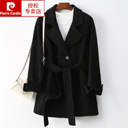皮爾卡丹（pierre cardin）2025年新款雙面羊絨大衣女小個(gè)子高韓版系腰帶毛呢外套短款 黑色 (100%羊毛) S