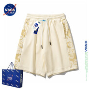 NASA LIKE官方短褲夏季男寬松休閑運動五分褲情侶中褲棉質(zhì)外穿速干男士褲子 NASA聯(lián)名-杏色 L