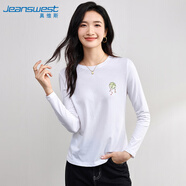 真維斯（JEANSWEST）長袖T恤女秋季純棉新中式國風(fēng)印花設(shè)計感時尚百搭上衣女白色XL