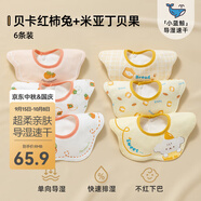 貝肽斯口水巾嬰兒圍嘴純棉a類(lèi)防水0-6個(gè)月新生兒寶寶幼兒飯兜圍兜 貝卡紅柿兔+米亞丁貝果6條裝