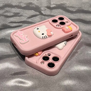 殼繪創(chuàng)可愛粉底立體kitty貓適用蘋果14手機殼iPhone15promax硅膠全包防摔13pro女 立體薯條KT貓【粉色*精孔】 iphone 13