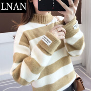 LNAN加厚毛衣女2025秋冬新款寬松慵懶半高領(lǐng)學(xué)生套頭打底針織衫 卡其 3XL 建議131-140斤