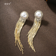 清風(fēng)唁流蘇耳環(huán)女韓國(guó)氣質(zhì)高級(jí)感禮物大氣耳墜喜慶的紅色過(guò)年長(zhǎng)款 金色白貝珠