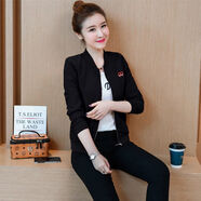 穿搭語(yǔ)錄愛(ài)心春秋新款女短款外套夾克拉鏈衫印花小外套棒球服潮 黑色（雙層帶里） M （100斤以下）