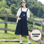 方糖姑娘少女牛仔背帶裙初中學(xué)生春裝大童高中女生青年連衣裙夏過(guò)膝 21301LX背帶裙(中厚款) M