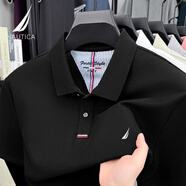 諾帝卡（NAUTICA）男士短袖T恤純棉透氣親膚翻領(lǐng)POLO衫 黑色 M