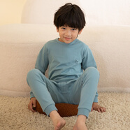 彩橋兒童純棉秋衣秋褲套裝男女中大童秋冬低圓領(lǐng)保暖內(nèi)衣A類棉毛衫冬 松石綠（升級(jí)款100%棉） 男款 170cm 成人