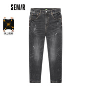 森馬森馬牛仔褲男基礎純色小腳萊卡彈力長(cháng)褲時(shí)尚個(gè)性褲子 款A-牛仔水洗黑B0880 31