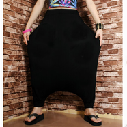 蘭威費雷港風(fēng)范吊襠褲松緊腰寬松顯瘦闊腿大襠褲垮褲休閑褲女大襠褲寬松 黑色 M 80-115斤