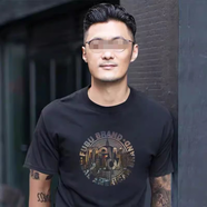 NPZ 港風(fēng)潮牌夏季印花短袖T恤男寬松大碼休閑套頭圓領(lǐng)男士體恤打底衫 黑色 n ew L
