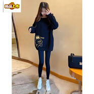 初徑2024春秋新款鯊魚褲搭配的上衣洋氣時(shí)髦外穿修身包臀中長款衛(wèi)衣女 幸運(yùn)兔-薄款黑色 L 120斤-150斤