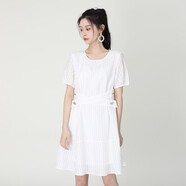 WEWE唯唯夏季新款女裝簡(jiǎn)約大氣時(shí)尚大氣通勤風(fēng)連衣裙女 米白 M(165)