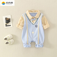 拾尚潮0-12個(gè)月小孩子穿的新生嬰兒衣服春秋裝假兩件套裝連體衣滿(mǎn)月男寶 藍色長(cháng)袖  稍薄單層  66cm 66（0-3個(gè)月）