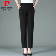 皮爾卡丹（pierre cardin）夏季九分褲中年薄款女褲松緊高腰褲子休閑褲奶奶純色直筒褲 黑色:夏季:T28款:1件裝 3XL 建議120-135斤穿