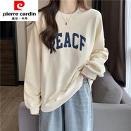 皮爾卡丹（pierre cardin）無帽衛(wèi)衣女春秋薄款2025新款學(xué)生寬松長袖韓國情侶裝上衣外套潮牌 杏色-秋冬加絨加厚款 港味chic韓 M