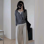 翊尚美假兩件針織衫女打底衫2025春季新款毛衣外套韓系穿搭慵懶風(fēng)上衣 灰色【時(shí)尚百搭】 均碼 【推薦80-140斤】