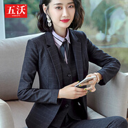 五沃格子職業(yè)裝女裝套裝小西裝女酒店經(jīng)理修身時(shí)尚名媛正裝氣質(zhì)工作服 黑格外套+西褲 2XL