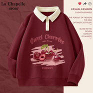La Chapelle Sport拉夏貝爾polo領衛(wèi)衣女春秋季寬松百搭休閑學院風撞色華夫格上衣服 酒紅色(筆刷櫻桃) M /165(推薦100-115斤)