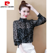 皮爾卡丹（pierre cardin）時(shí)尚碎花襯衫女士2025新款春裝燈籠長(cháng)袖雪紡打底上衣洋氣小衫 黑色(薄款) L