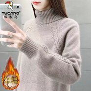 啄木鳥(niǎo)2024新款高領(lǐng)羊·毛衫女加厚毛衣秋冬季內外穿短款套頭韓版針織打 卡其色加/絨加/厚 L 100-115斤