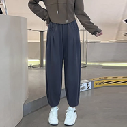 麥雪人休閑褲女2024秋季新款高腰寬松顯痩九分束腳哈倫褲女春秋款羅卜褲 香蕉束腳褲//深灰色 XL 115-130斤