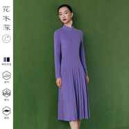 花木深【博主同款】針織立領(lǐng)連衣裙女新中式長袖A字裙新款旗袍裙 山梗紫 S