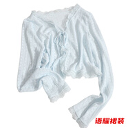 風(fēng)曉薇純欲風(fēng)外搭木耳邊開(kāi)衫小披肩女長(zhǎng)袖夏季新款蕾絲罩衫遮陽(yáng)衣上衣潮 藍(lán)色-外搭女開(kāi)衫 薄款 XL -薄款外搭女開(kāi)衫
