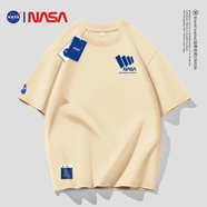 NASA MARVEL聯(lián)名情侶款短袖t恤男純棉夏新款潮流寬松oversize卡通體恤衫 杏色 L