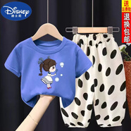 迪士尼（DISNEY）2023新款女童夏季套裝潮衣純棉短袖T恤波點(diǎn)褲兩件套運動(dòng)衣服 (夏季套裝)藍色泡泡女孩+波點(diǎn)褲 100 建議身高90-100CM