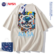NASA GISS短袖t恤男純棉夏季潮流男裝圓領(lǐng)半袖男女學(xué)生情侶上衣寬松體恤衫 NS8099米杏 L 建議135-155斤