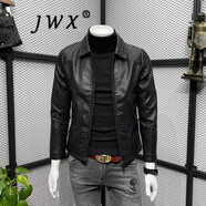 JWX香港潮牌修身皮衣夾克衫男 2025春季新款商務(wù)休閑機(jī)車(chē)PU皮短外套 黑色(建議拍大一碼) XL (適合115-130斤)