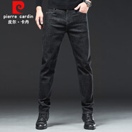 皮爾卡丹（pierre cardin）直筒牛仔褲男修身休閑加絨加厚長(cháng)褲舒適透氣男裝彈力22198藍灰 34