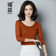 瑤益打底衫女裝秋冬圓領(lǐng)長(cháng)袖上衣彈力網(wǎng)紗衣蕾絲通勤顯瘦百搭性感小衫 焦糖色 L