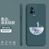 紀(jì)普（JENPOONR）  vivoiqoo8手機(jī)殼 pro液態(tài)硅膠全包直邊保護(hù)套防摔卡通個性創(chuàng)意男女潮牌手機(jī)套 IQOO8【暗夜綠-YT125宇航員登月】