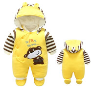 芭咪樂(lè )嬰兒連體衣秋冬加厚秋冬純棉男女寶寶外出服爬服新生兒衣服 黃色猴子 59碼建議(0-3個(gè)月)