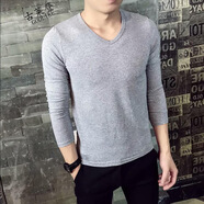 楠子漢男士長(zhǎng)袖t恤純色土夏天長(zhǎng)薄款秋衣上衣服外穿秋天夏季學(xué)生血春秋 長(zhǎng)袖 V領(lǐng) 灰色 XL碼125-140斤