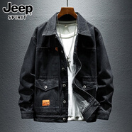 JEEP SPIRIT牛仔外套男秋冬季新款寬松美式潮牌大碼工裝復古夾克牛仔衣 6029黑色 XL