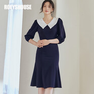 ROEYSHOUSE羅衣拼接連衣裙女春裝新款氣質(zhì)燈籠袖修身魚尾裙子07049 拼色 M