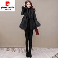 皮爾卡丹（pierre cardin）海寧皮草羽絨服女2024冬季新款加厚派克綿羊皮拼接短外套針織 黑色 XL